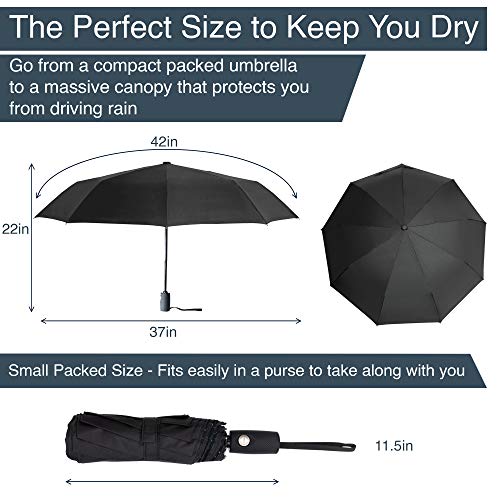 RainPlus Black/Galaxy Windproof Travel Umbrella - Compact, Automatic, Folding and Portable - Umbrellas For Rain for Men and Women - Car, Backpack, Purse, Strong & Wind Resistant