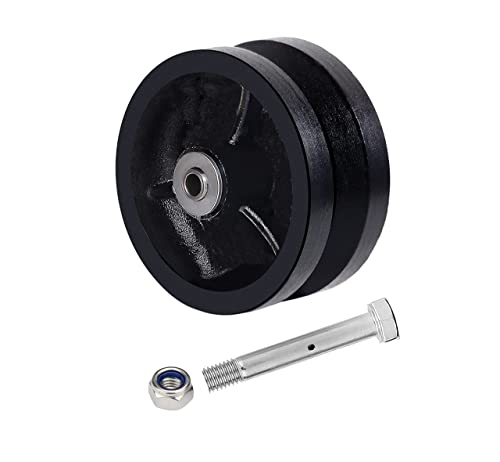 SYRATION 4"x1-1/2" Cast Iron V Groove Caster Wheel with Straight Roller Bearing Capacity up to 600 lbs (1 Black Wheel)