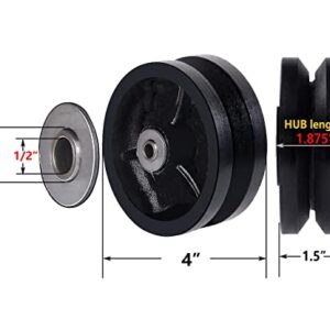 SYRATION 4"x1-1/2" Cast Iron V Groove Caster Wheel with Straight Roller Bearing Capacity up to 600 lbs (1 Black Wheel)