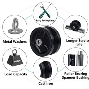 SYRATION 4"x1-1/2" Cast Iron V Groove Caster Wheel with Straight Roller Bearing Capacity up to 600 lbs (1 Black Wheel)