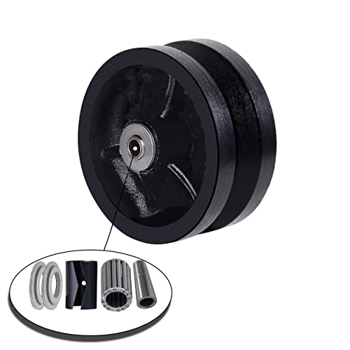 SYRATION 4"x1-1/2" Cast Iron V Groove Caster Wheel with Straight Roller Bearing Capacity up to 600 lbs (1 Black Wheel)