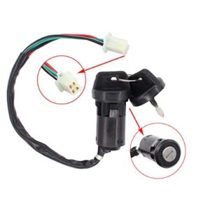 XtremeAmazing Left Starter Switch Assembly with 4 Wires Ignition Key Switch for Chinese ATVs Dirt Bikes Go Karts Scooters Quad 4 Wheeler Pit Bike 50cc 70cc 90cc 110cc 150cc 200cc 250cc