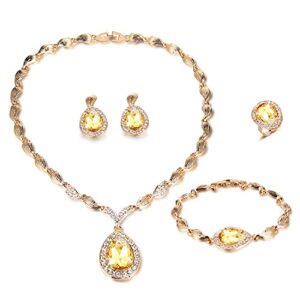 funojoy gold jewelry sets for women wedding teardrop crystal necklace and earrings bracelet rings set costume jewelry for prom wedding