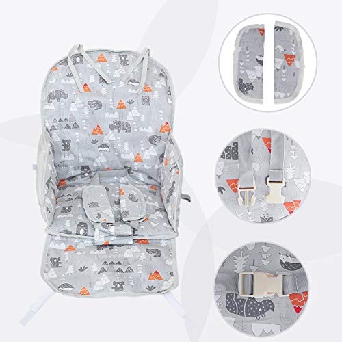 High Chair Pad, High Chair Cushion, Cute Pattern, Comfortable Seat Belt Design, Soft and Comfortable Seat Cushion Breathable Pad, Baby Sits More Safe and Comfort(Gray Animal Pattern)