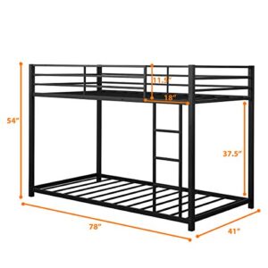 Giantex Metal Bunk Bed Twin Over Twin, Classic Bunk Bed Frame with Safety Guard Rails & Side Ladder, Heavy Duty Space-Saving Design, Easy Assembly, Bunk Bed Frame for Kids (Black)