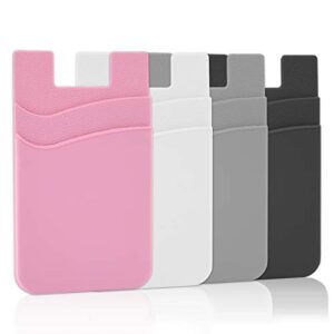 SS Card Holder for Back of Phone, Phone Wallet Stick-on Credit Card Sleeve Pocket Silicone Cell Phone Pouch Compatible for iPhone,Samsung Galaxy and Most SamrtPhones 4 Pack