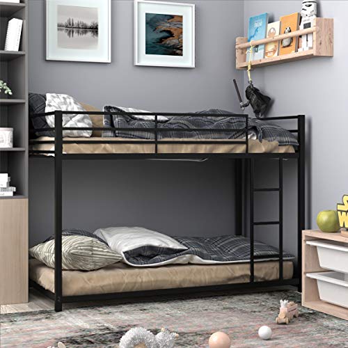 Giantex Metal Bunk Bed Twin Over Twin, Classic Bunk Bed Frame with Safety Guard Rails & Side Ladder, Heavy Duty Space-Saving Design, Easy Assembly, Bunk Bed Frame for Kids (Black)