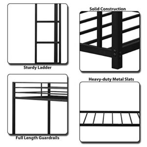 Giantex Metal Bunk Bed Twin Over Twin, Classic Bunk Bed Frame with Safety Guard Rails & Side Ladder, Heavy Duty Space-Saving Design, Easy Assembly, Bunk Bed Frame for Kids (Black)