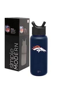 simple modern officially licensed nfl denver broncos water bottle with straw lid | vacuum insulated stainless steel 32oz thermos | summit collection | denver broncos