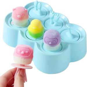 mini ice pop molds bpa free, silicone reusable small popsicle molds with sticks, diy ice cream makers [cavity of 6], funny animal shape cute yogurt tubes
