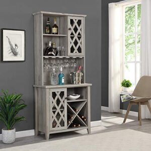 home source home lounge or kitchen bar mix of two cabinets with diamond engraved design and a twelve bottle wine rack, grey