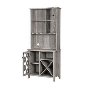 Home Source Home Lounge or Kitchen Bar Mix of Two Cabinets with Diamond Engraved Design and a Twelve Bottle Wine Rack, Grey