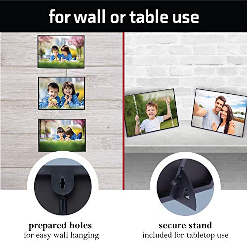 Mantello 5x7 Inch Front Loading Picture Frames - Black - Art Wall Hanging Table Desk - Family Gallery Multi Photo Frame - 6 Pack