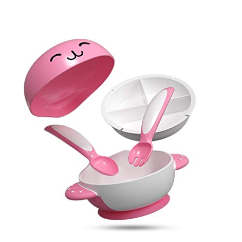 VoSinrly Baby Mate Suction Bowl for Toddlers with Fork & Spoon Set - Toddler Bowls with Suction and Lid - BPA Free Baby Feeding Set - Great Gift for Baby Birthdays & Preschool Graduations (Pink)