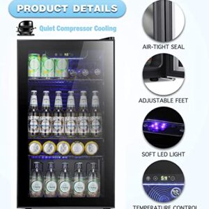 Antarctic Star Beverage Refrigerator -100 Can Mini Fridge for Soda Beer or Wine,Small Drink Dispenser, For Office or Bar with Adjustable Removable Shelves，Convertible Door ，3.2 Cu. Ft.…