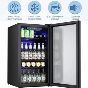 Antarctic Star Beverage Refrigerator -100 Can Mini Fridge for Soda Beer or Wine,Small Drink Dispenser, For Office or Bar with Adjustable Removable Shelves，Convertible Door ，3.2 Cu. Ft.…