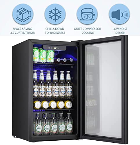 Antarctic Star Beverage Refrigerator -100 Can Mini Fridge for Soda Beer or Wine,Small Drink Dispenser, For Office or Bar with Adjustable Removable Shelves，Convertible Door ，3.2 Cu. Ft.…