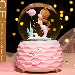 snow globes,mermaid snowglobes with musical,led lights, gifts for girls,birthday christmas festival gift for 5-12 year old girls (pink)