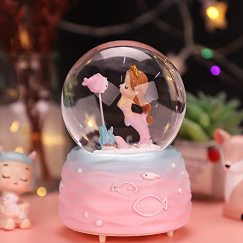 Snow Globes,Mermaid Snowglobes with Musical,LED Lights, Gifts for Girls,Birthday Christmas Festival Gift for 5-12 Year Old Girls (Pink)