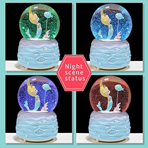 Snow Globes,Mermaid Snowglobes with Musical,LED Lights, Gifts for Girls,Birthday Christmas Festival Gift for 5-12 Year Old Girls (Pink)