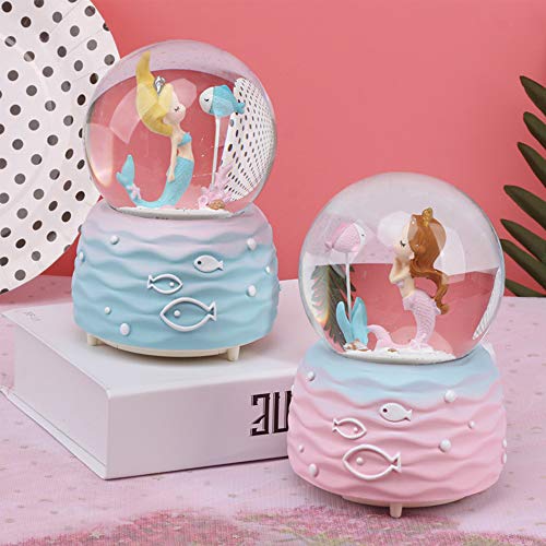 Snow Globes,Mermaid Snowglobes with Musical,LED Lights, Gifts for Girls,Birthday Christmas Festival Gift for 5-12 Year Old Girls (Pink)