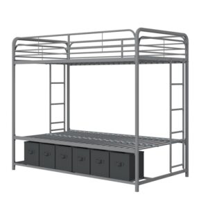 dhp bonnie twin bed with storage bins bunk, silver
