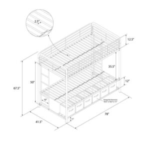 DHP Bonnie Twin Bed with Storage Bins Bunk, Silver