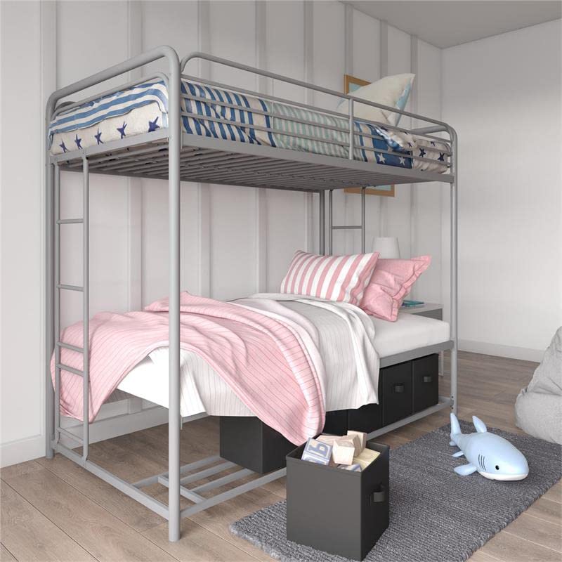 DHP Bonnie Twin Bed with Storage Bins Bunk, Silver