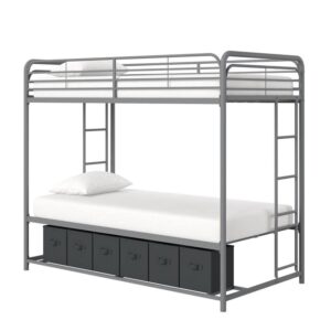 DHP Bonnie Twin Bed with Storage Bins Bunk, Silver