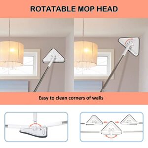 Wall Cleaner with Long Handle - 75in Ceiling Mop Wall and Baseboard Cleaning Tools with Extension Pole, Triangle Rotatable Adjustable Wall Duster Scrubber for Painted Walls Window(4 Replacement Pads)