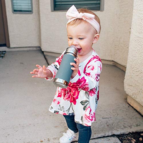 Pura Kiki 11 oz / 325ml Stainless Steel Sippy Cup Bundle w/ 2 Pack of Silicone XL Sipper Spouts & Sleeve, Aqua (Plastic Free, NonToxic Certified, BPA Free)