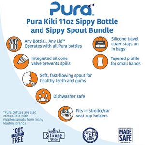 Pura Kiki 11 oz / 325ml Stainless Steel Sippy Cup Bundle w/ 2 Pack of Silicone XL Sipper Spouts & Sleeve, Aqua (Plastic Free, NonToxic Certified, BPA Free)