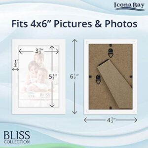 Icona Bay 4x6 Picture Frames (White, 12 Pack), Modern Style Wood Composite Frames Table Top or Wall Mount, Bliss Collection