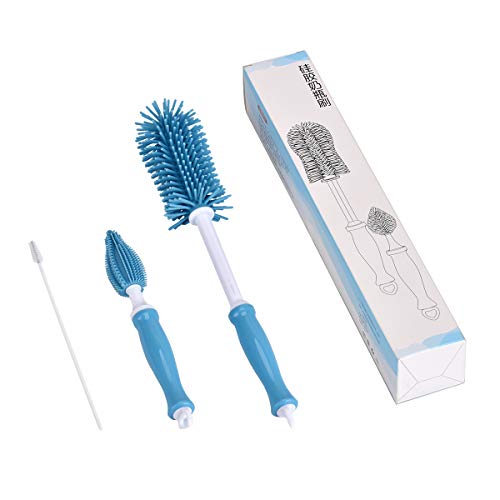 Swiftrans Straight Handle Silicone Bottle Cleaning Brush Hangable Portable Cup Brush Cleaning Kit with Bottle Brush, Straw Brush, Nipple Brush