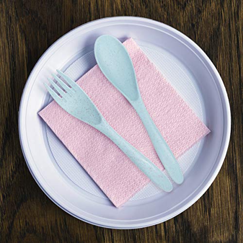 Teivio Reusable Portable Travel Utensils Silverware Forks Spoons Knives & Chopstick, Set of 3 for Camping Wheat Straw Plastic with Storage Case (Pink/Blue/Green)