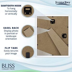 Icona Bay 8x10 White Picture Frame with Removable Mat for 5x7 Photo, Modern Style Wood Composite Frame, Table Top or Wall Mount, Bliss Collection