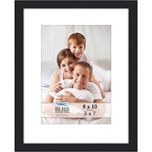 icona bay 8x10 black picture frame with removable mat for 5x7 photo, modern style wood composite frame, table top or wall mount, bliss collection