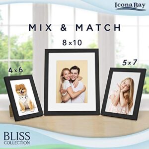 Icona Bay 8x10 Black Picture Frame with Removable Mat for 5x7 Photo, Modern Style Wood Composite Frame, Table Top or Wall Mount, Bliss Collection