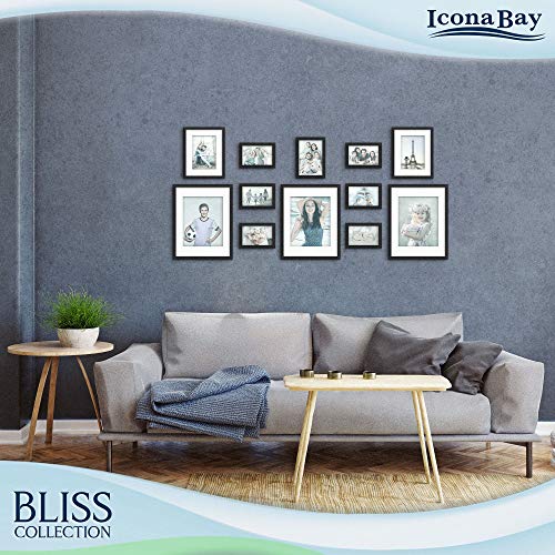 Icona Bay 8x10 Black Picture Frame with Removable Mat for 5x7 Photo, Modern Style Wood Composite Frame, Table Top or Wall Mount, Bliss Collection