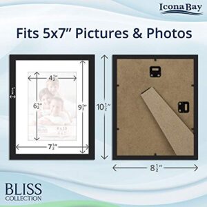 Icona Bay 8x10 Black Picture Frame with Removable Mat for 5x7 Photo, Modern Style Wood Composite Frame, Table Top or Wall Mount, Bliss Collection