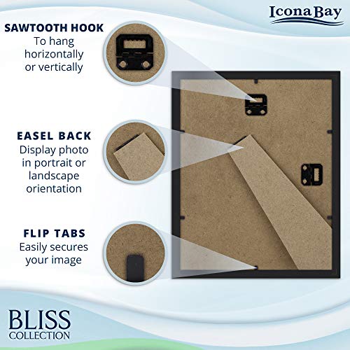 Icona Bay 8x10 Black Picture Frame with Removable Mat for 5x7 Photo, Modern Style Wood Composite Frame, Table Top or Wall Mount, Bliss Collection