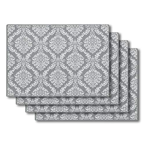 SUBEKYU Silicone Placemats for Dining Table, Place Mats for Toddlers/Kids/Baby Set of 4, Waterproof/Non Slip Rubber Placemats, Heat Resistant Table Mats for Kitchen Counter Protector (Light Grey)
