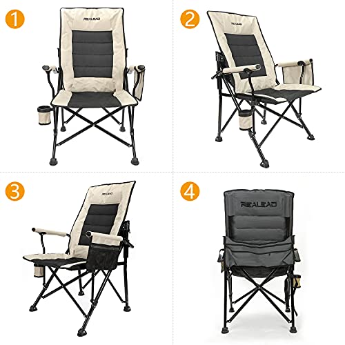 Realead Oversized Camping Chairs Heavy Duty Folding Chair Padded Support 400 LBS,Portable Outdoor Lawn Chairs with Cup Holder,Adjustable High Back Beach Camp Chair with Lumbar Back Support for Outside