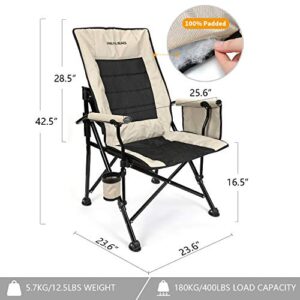 Realead Oversized Camping Chairs Heavy Duty Folding Chair Padded Support 400 LBS,Portable Outdoor Lawn Chairs with Cup Holder,Adjustable High Back Beach Camp Chair with Lumbar Back Support for Outside