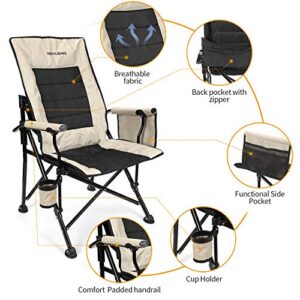 Realead Oversized Camping Chairs Heavy Duty Folding Chair Padded Support 400 LBS,Portable Outdoor Lawn Chairs with Cup Holder,Adjustable High Back Beach Camp Chair with Lumbar Back Support for Outside