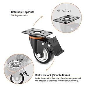 3” Caster Wheels,Set of 4,Heavy Duty Swivel Casters with Brake, Safety Dual Locking and No Noise Polyurethane (PU) Wheels,Swivel Plate Castors(TWO HARDWARE KITS for Free)