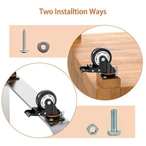 3” Caster Wheels,Set of 4,Heavy Duty Swivel Casters with Brake, Safety Dual Locking and No Noise Polyurethane (PU) Wheels,Swivel Plate Castors(TWO HARDWARE KITS for Free)