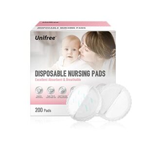 unifree disposable nursing pads, breast pads for breastfeeding, superior absorbency&ultra soft leakproof design, postpartum essentials,200 count