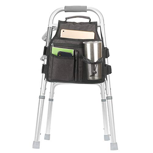 Side Walker Bags,Walker Organizer Pounch for Rollator and Folding Walkers,Walker Side Accessories for Elderly, Seniors, Handicap, Disabled (Double Sided) (Black)