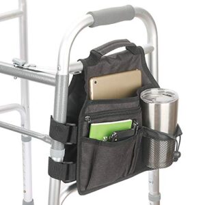 side walker bags,walker organizer pounch for rollator and folding walkers,walker side accessories for elderly, seniors, handicap, disabled (double sided) (black)
